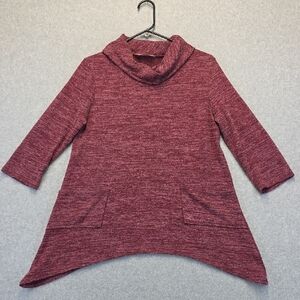 SJS Marled Cowl Neck Tunic Top with Pockets Asymmetrical Hem Medium M